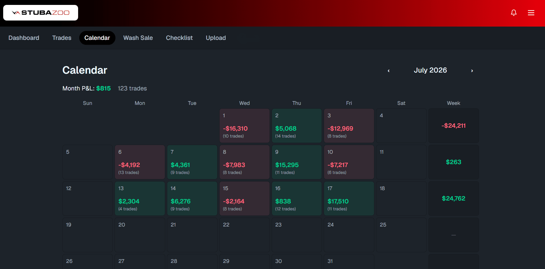 Calendar (dark) screenshot