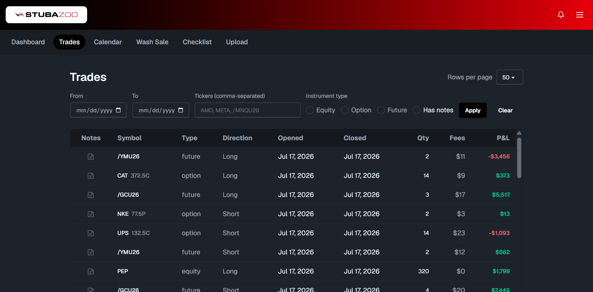Trades (dark) screenshot